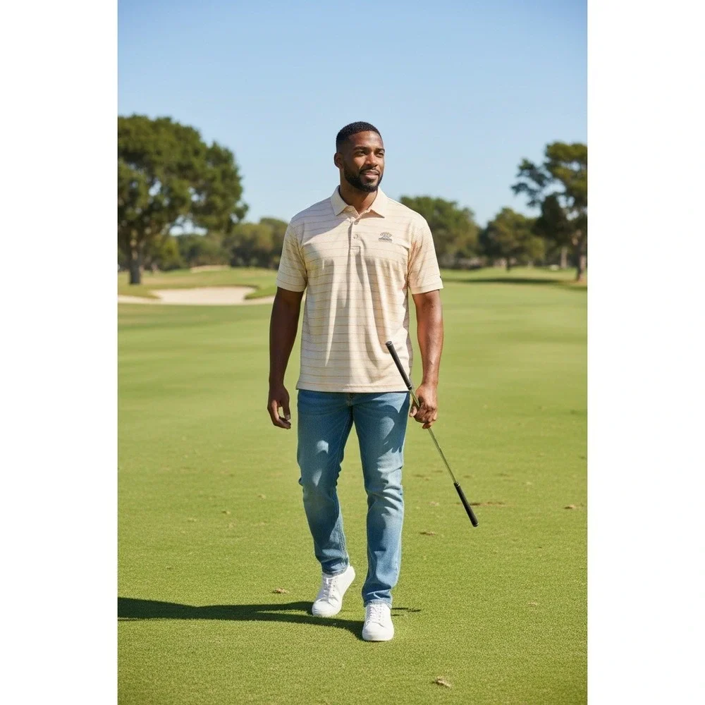 FootJoy Mens Orange Striped Presidio Golf Course‎ ProDry Polo Shirt Large XL
